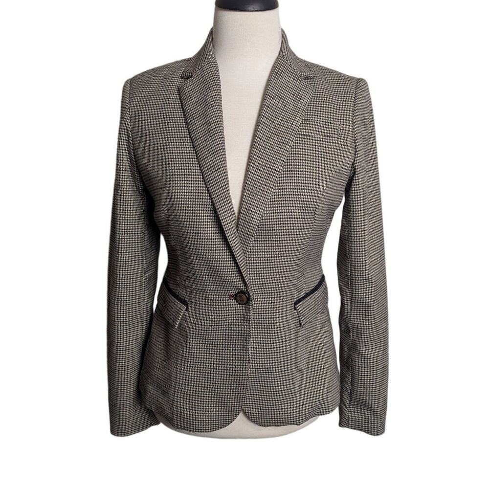 British Khaki Women's Small Houndstooth Pattern Single Button Blazer Elbow Pads